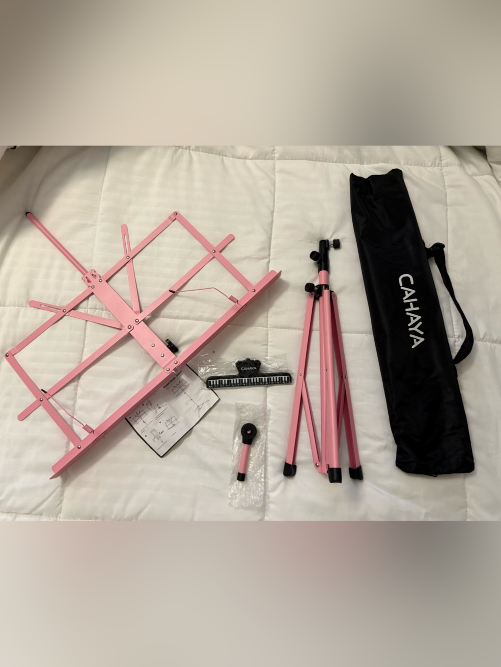 Pink Folding Music Sheet Stand with Carry Bag